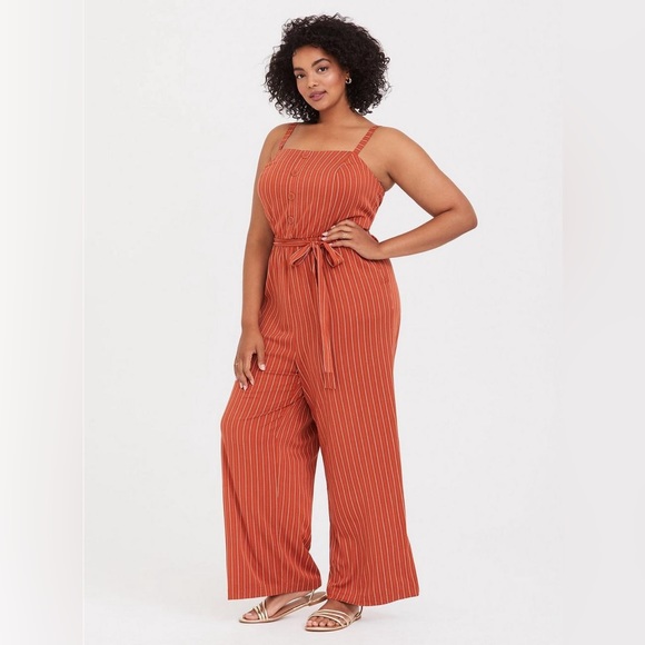 torrid Pants - TORRID Rust Orange Stripe Challis Wide Leg Jumpsuit